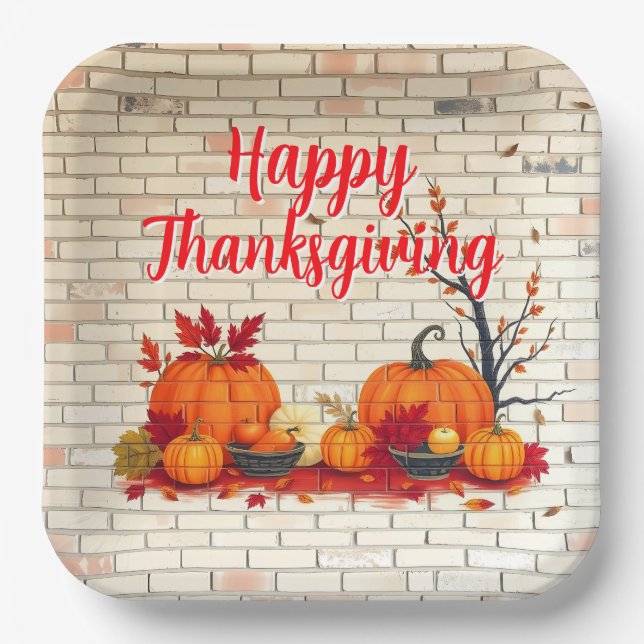Beautiful Modern Happy Thanksgiving Fall Paper Plate (Front)