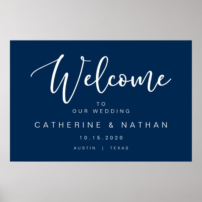Beautiful Modern Navy Blue font, Wedding Welcome Poster (Front)