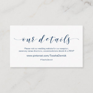 Beautiful Modern Navy, Our Wedding Website Details Enclosure Card