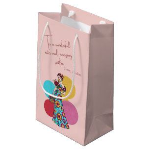 Beautiful Modern Pink Floral ‘Happy Mother’s Day’  Small Gift Bag