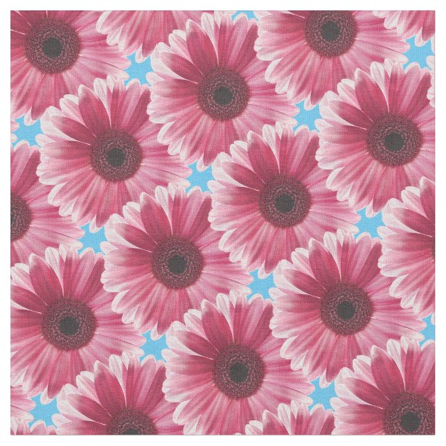Beautiful Modern Pink Gerbera Flower Pattern Fabric (Close Up)