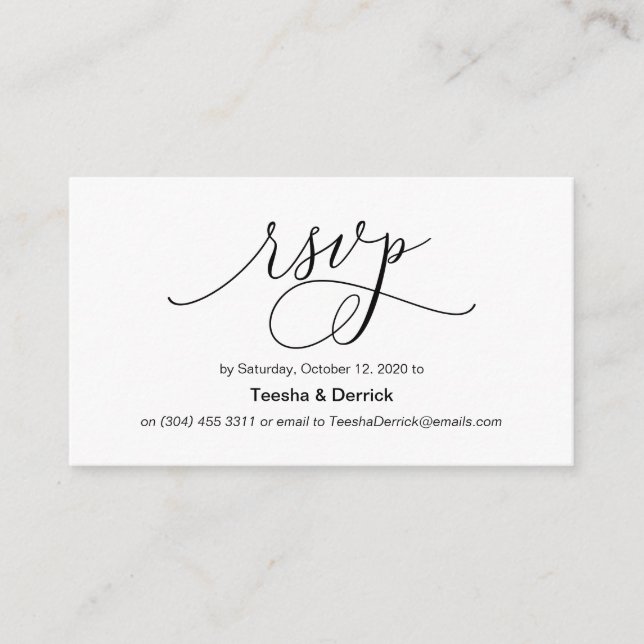 Beautiful Modern romance black ink, Wedding RSVP Enclosure Card (Front)