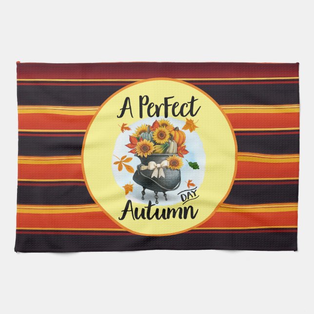 Beautiful Modern Thanksgiving Autumn Collection Tea Towel (Horizontal)
