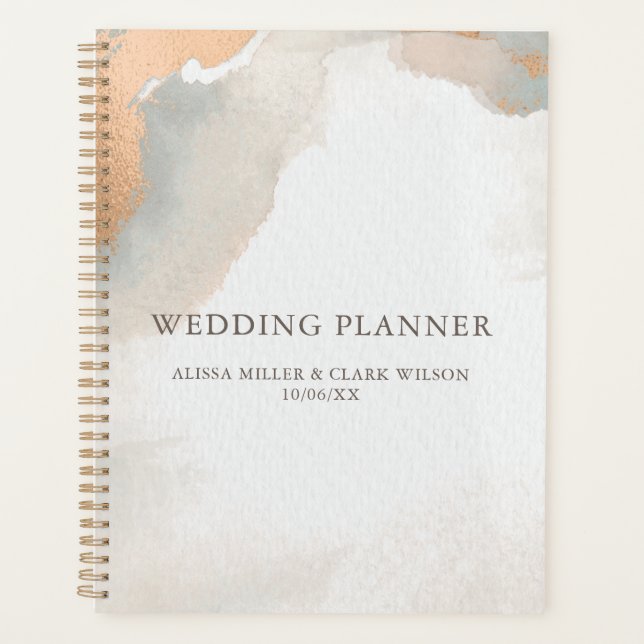 Beautiful Modern Watercolor Abstract Rose Gold Planner (Front)