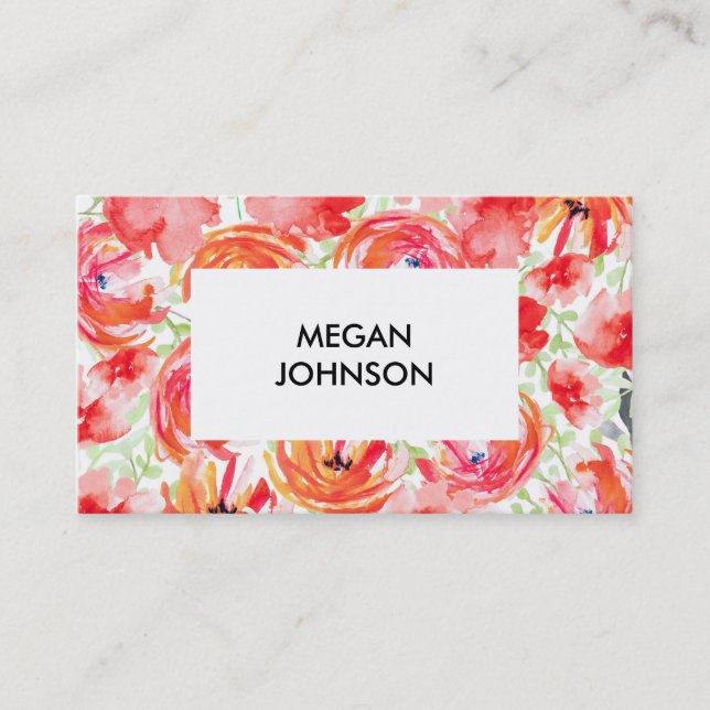 Beautiful Modern Watercolor Flower Design Business Card (Front)