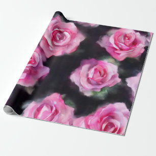 Beautiful Modern Watercolor Pink Roses Collection Wrapping Paper