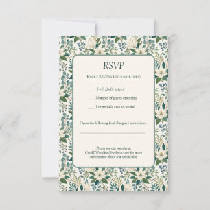 Beautiful Modern White Flowers and Berries RSVP Card