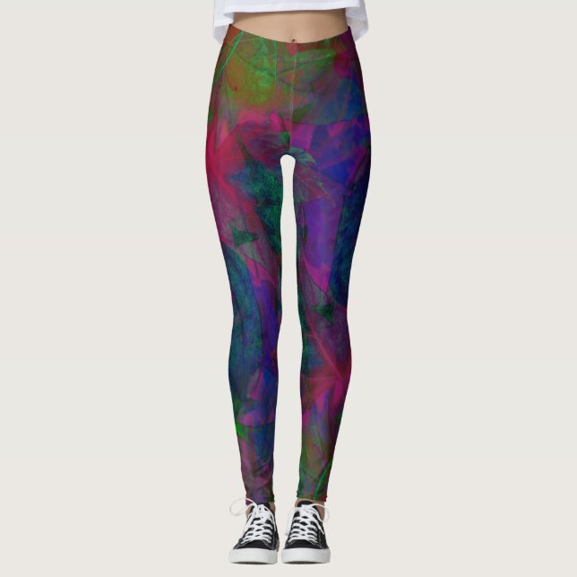 Beautiful modern with a fluorescent leaf motif leg leggings (Front)