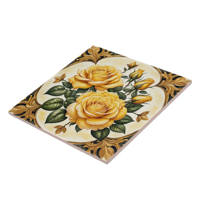 Beautiful Modern Yellow Rose Collection Tile (Side)