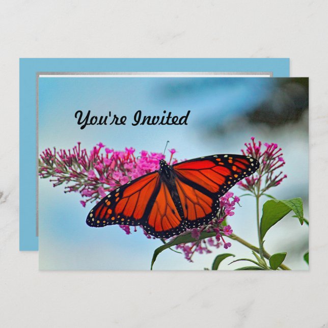 Beautiful Monarch Butterfly Photo Birthday Invitation (Front/Back)