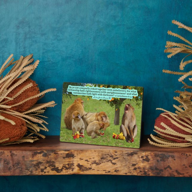 Beautiful Monkey Scripture 2 Corinthians 6:14 Plaque (Side)