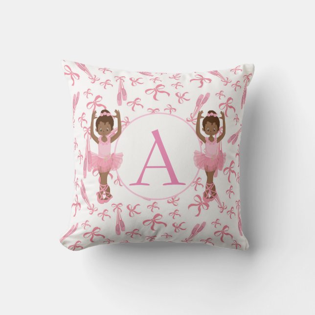 Beautiful Monogram African American Ballerinas Cushion (Front)