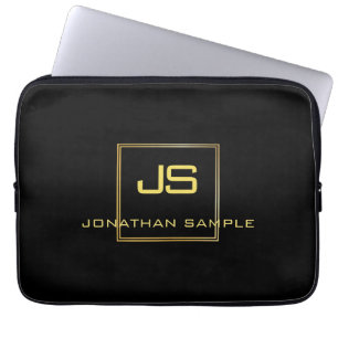 Beautiful Monogram Black Gold Modern Template Laptop Sleeve