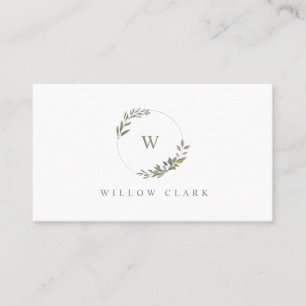 Beautiful Monogram Greenery Watercolor wreath Business Card