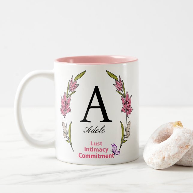 Beautiful Monogram Personalised Initial Name Two-Tone Coffee Mug (With Donut)