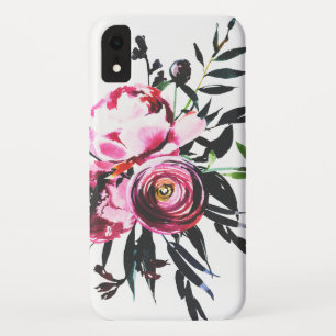 Beautiful Moody Vintage Watercolor Pink Floral iPhone XR Case