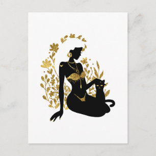 Beautiful moon flowers woman glitter illustration postcard