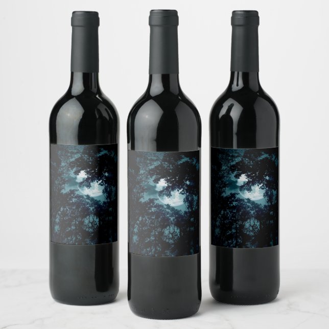 Beautiful Moon Glow Though Trees  Wine Label (Bottles)