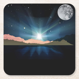 Beautiful Moon Over the Mountain Coaster Set