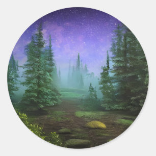Beautiful Moonlight Wilderness Scene Classic Round Sticker