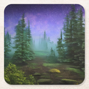 Beautiful Moonlight Wilderness Scene Square Paper Coaster