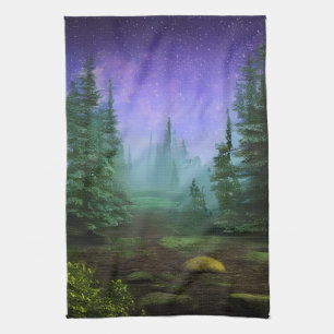 Beautiful Moonlight Wilderness Scene Tea Towel