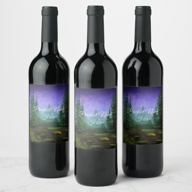 Beautiful Moonlight Wilderness Scene Wine Label (Bottles)
