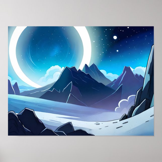 Beautiful Moonlit Mountains Poster (Front)