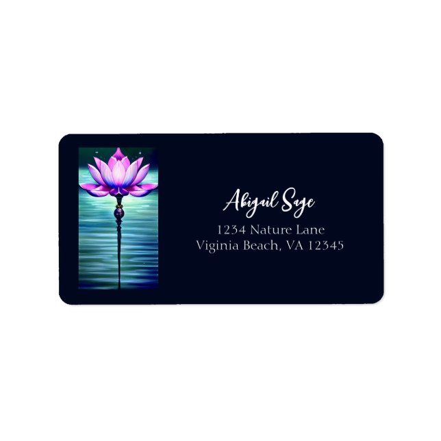 Beautiful Moonlit Pink Lotus Flower Address Label (Front)