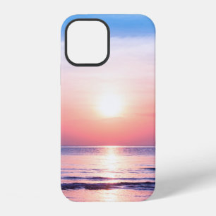 Beautiful morning sunrise, blue sea, pink sky, whi iPhone 12 case