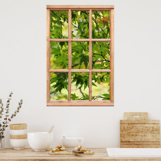 Beautiful Morning View of Leaves from a Window Poster