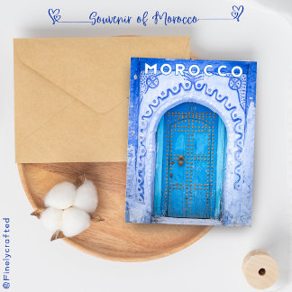 Beautiful Moroccan Chefchaouen Blue Medina Door Postcard