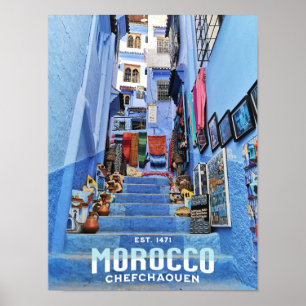 Beautiful Moroccan Chefchaouen Blue North City Poster