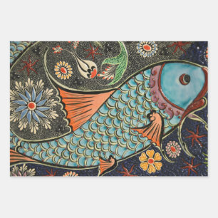 Beautiful mosaic and colorful fish wrapping paper sheet