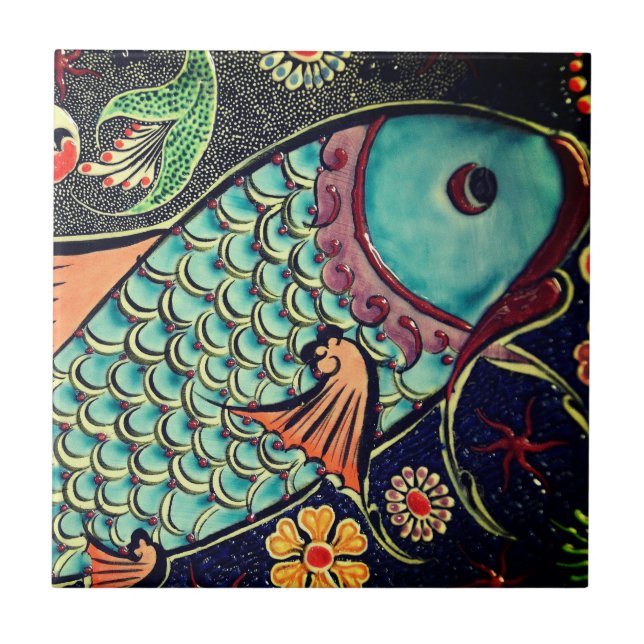 Beautiful mosaic and colourful fish tile (Front)
