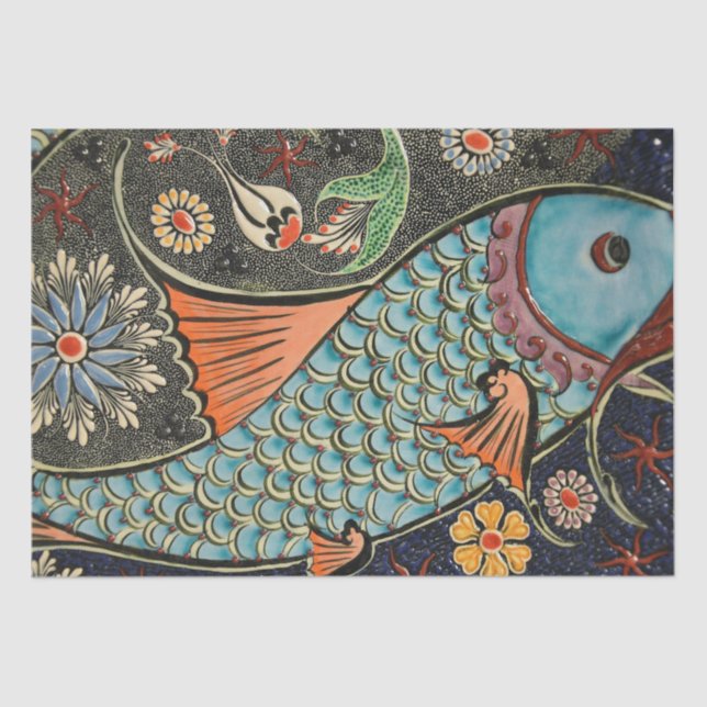 Beautiful mosaic and colourful fish wrapping paper (Front)