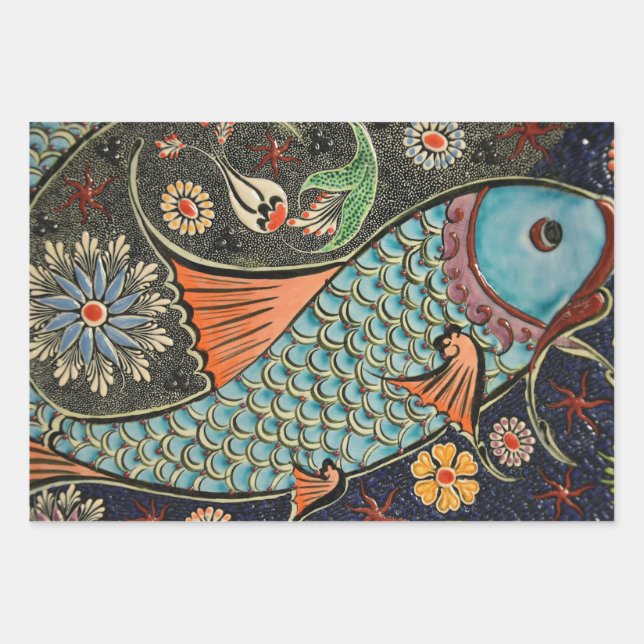 Beautiful mosaic and colourful fish wrapping paper sheet (Front 2)