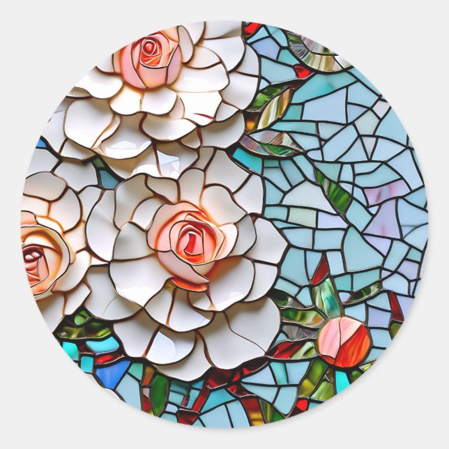 Beautiful Mosaic Stained Glass and Tile  Classic Round Sticker (Front)