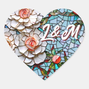 Beautiful Mosaic Stained Glass and Tile  Heart Sticker