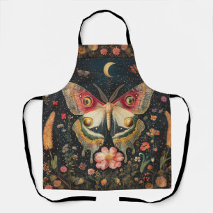 Beautiful Moth Crescent Moon All-Over Print Apron