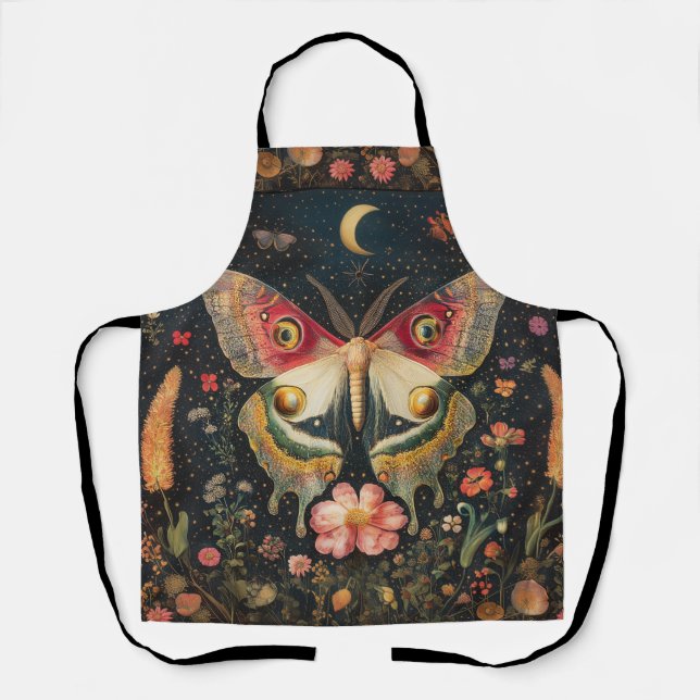 Beautiful Moth Crescent Moon All-Over Print Apron (Front)