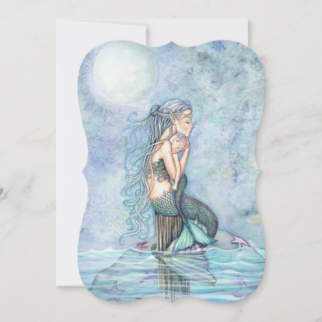 Beautiful Mother and Baby Mermaid Baby Shower Invitation (Front)