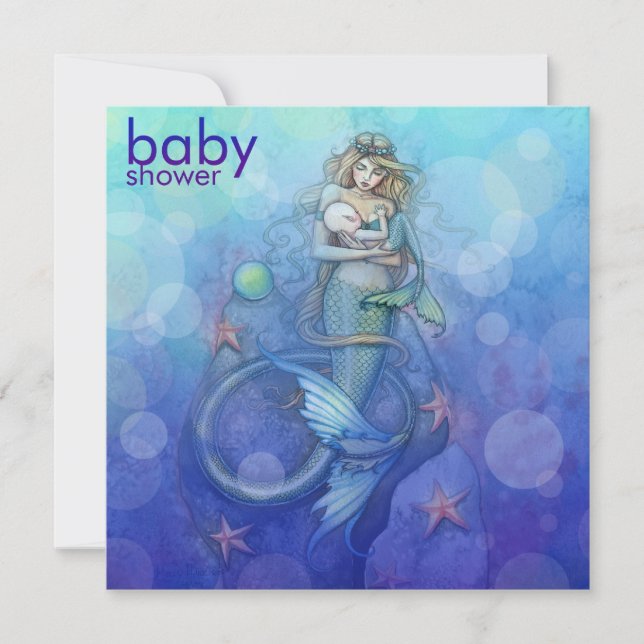 Beautiful Mother and Baby Mermaid Baby Shower Invitation (Front)