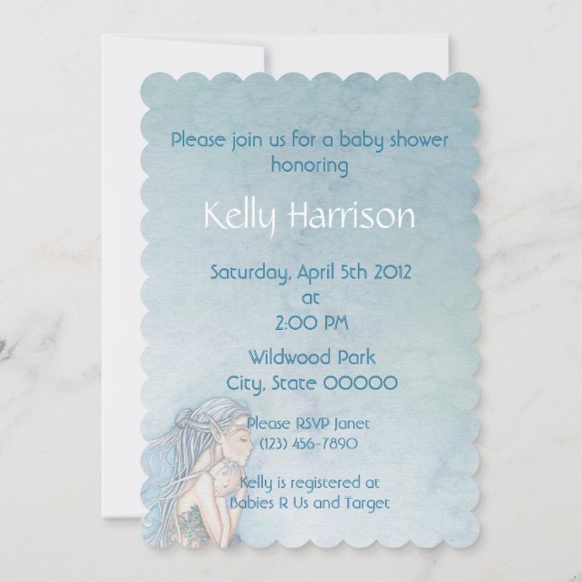 Beautiful Mother and Baby Mermaid Baby Shower Invitation (Back)