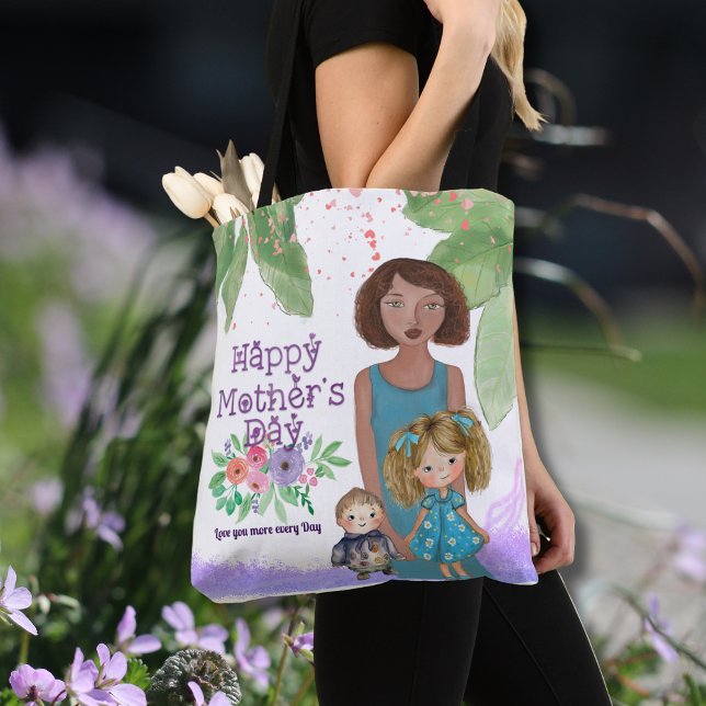 Beautiful Mother & Kids Floral Illustration  Tote Bag (Beautiful Mother & Kids Floral Illustration Tote Bag)
