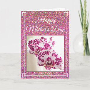 Beautiful Mother's Day Glitter Custom Floral Photo Card