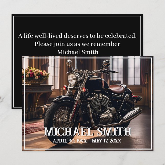 Beautiful Motorcycle Celebration of Life Invitation (Front/Back)