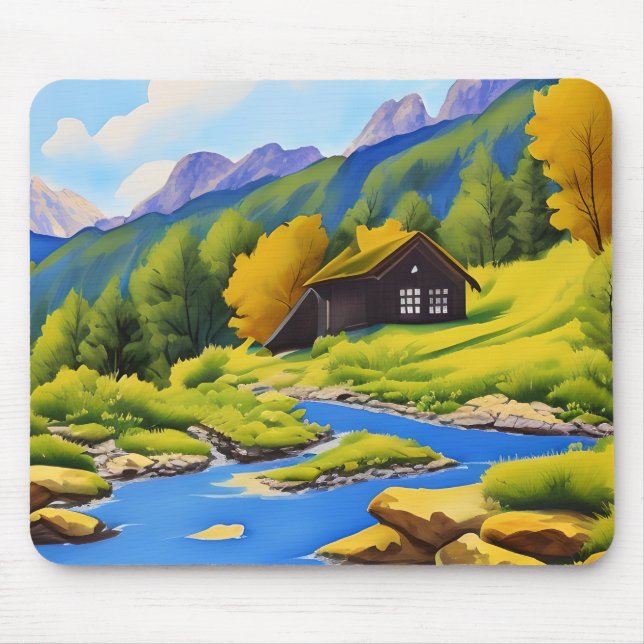 Beautiful Mountain Cabin  Tissue Paper Mouse Mat (Front)
