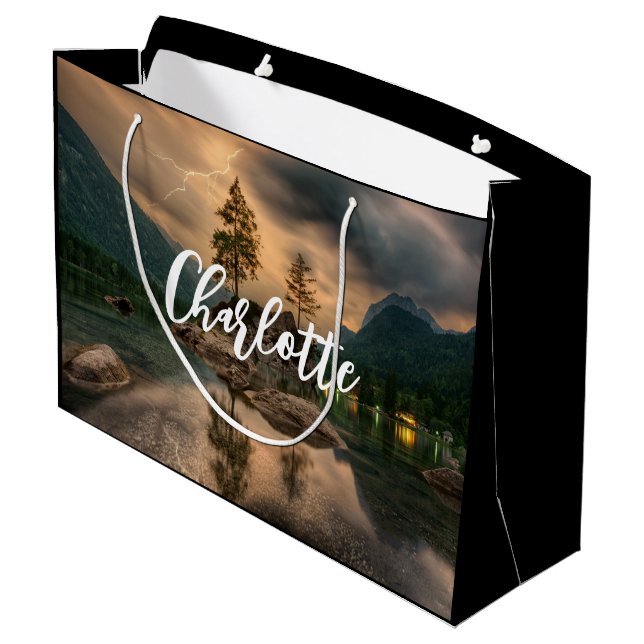 Beautiful Mountain Lake, Evening Photo Birthday Large Gift Bag (Back Angled)