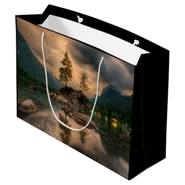 Beautiful Mountain Lake, Evening Photo Large Gift Bag (Back Angled)